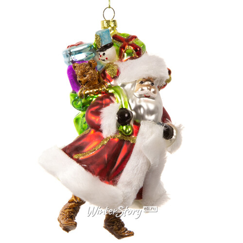 Елочная игрушка Дед Мороз с мешком подарков 16 см, стекло, подвеска Edelman