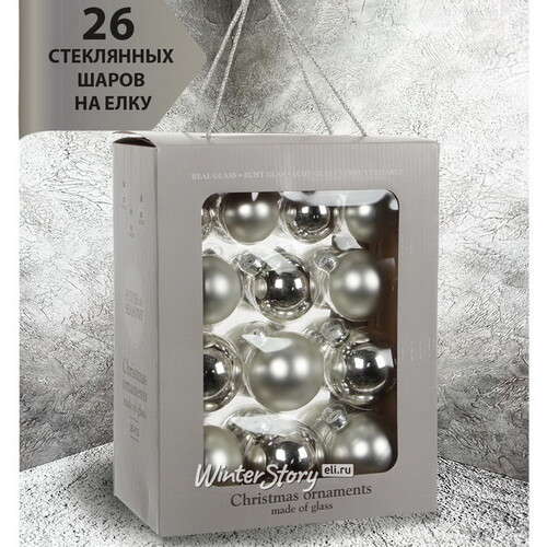 Набор стеклянных шаров Blanchett - Classic Silver, 5-7 см, 26 шт Edelman