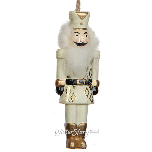 Деревянная елочная игрушка Доблестный Щелкунчик 12 см белый, подвеска Edelman