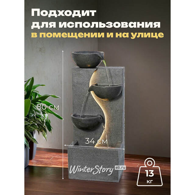 Садовый фонтан Уолтон-Мол 80 см с LED подсветкой Winter Deco