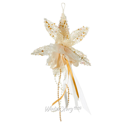 Елочная игрушка цветок Колокольчик Луара 23 см бело-персиковый, подвеска Noel Collection (Katherine’s Style)