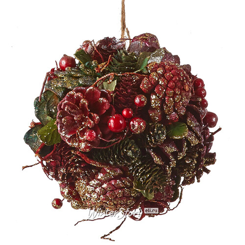 Подвесная композиция Шар Брусничный Аромат с ягодами и шишками 14 см Edelman