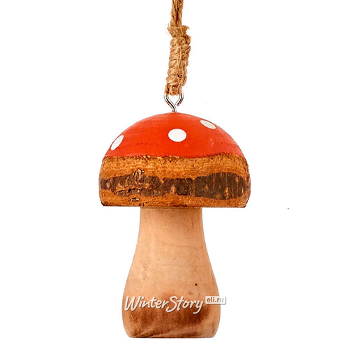 Деревянная елочная игрушка Гриб Мухоморчик 7 см оранжевый, подвеска Edelman