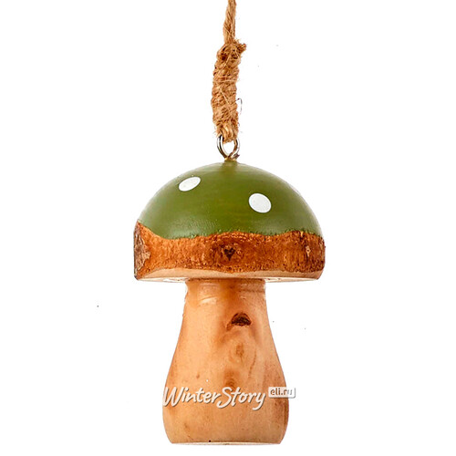 Деревянная елочная игрушка Гриб Мухоморчик 7 см зеленый, подвеска Edelman