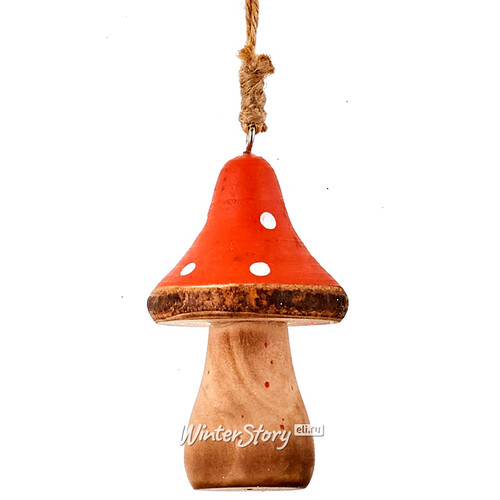 Деревянная елочная игрушка Гриб Мухомор 8 см оранжевый, подвеска Edelman