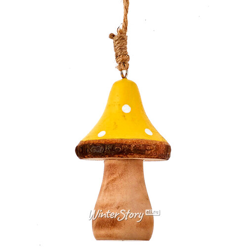 Деревянная елочная игрушка Гриб Мухомор 8 см желтый, подвеска Edelman