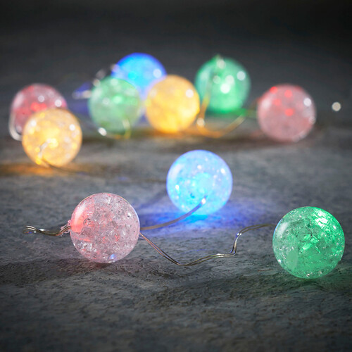 Светодиодная гирлянда шарики Воздушный Ноктюрн на батарейках 1 м, 10 разноцветных LED ламп, серебряная проволока, IP20 Edelman