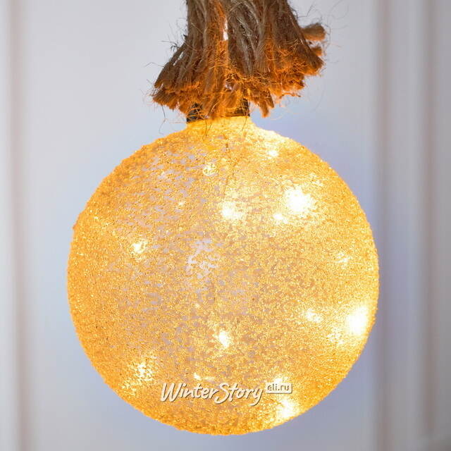 Подвесной светильник на канате Шар Бранилейв 10 см, 15 теплых белых LED ламп, на батарейках, таймер, стекло Edelman