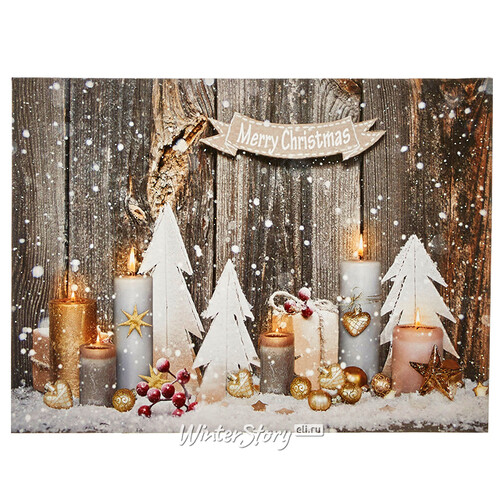 Световая картина Счастливого Рождества 40*30 см, 6 теплых белых ламп, батарейки Edelman