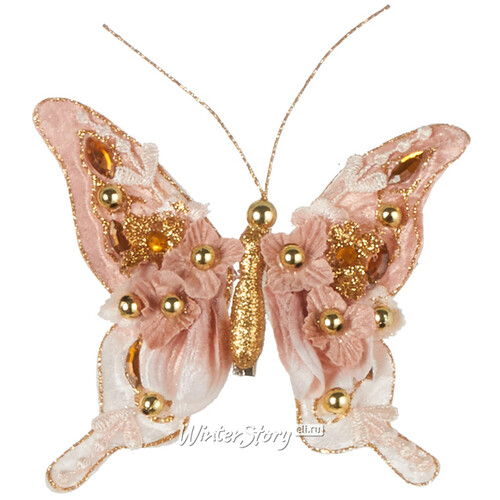 Елочная игрушка Бабочка Фонтенбло 12 см розовая, клипса Noel Collection (Katherine’s Style)