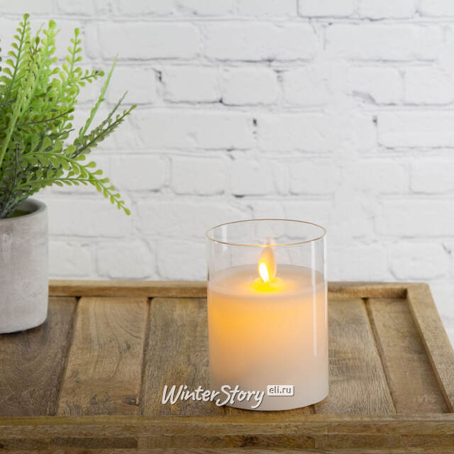 Светильник свеча восковая в колбе с живым пламенем Лацио 10 см белая на батарейках Edelman
