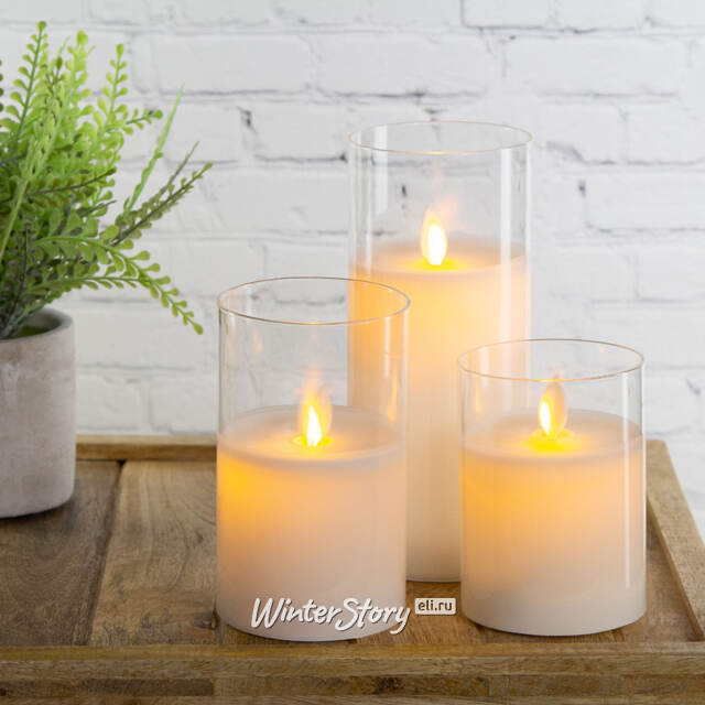 Светильник свеча восковая в колбе с живым пламенем Лацио 10 см белая на батарейках Edelman