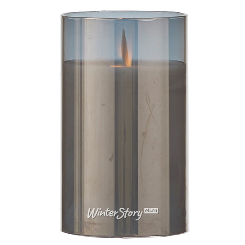 Светильник свеча восковая в колбе с живым пламенем Лацио 12.5 см дымчатая на батарейках Edelman