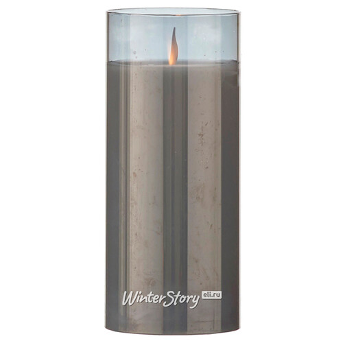 Светильник свеча восковая в колбе с живым пламенем Лацио 17.5 см дымчатая на батарейках Edelman