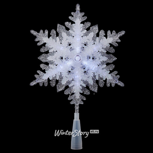 Светящаяся верхушка для елки Ледяная Снежинка 36 см холодные белые LED лампы, на батарейках Edelman