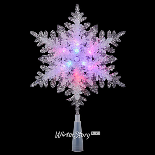 Светящаяся верхушка для елки Ледяная Снежинка 36 см разноцветные LED лампы, на батарейках Edelman