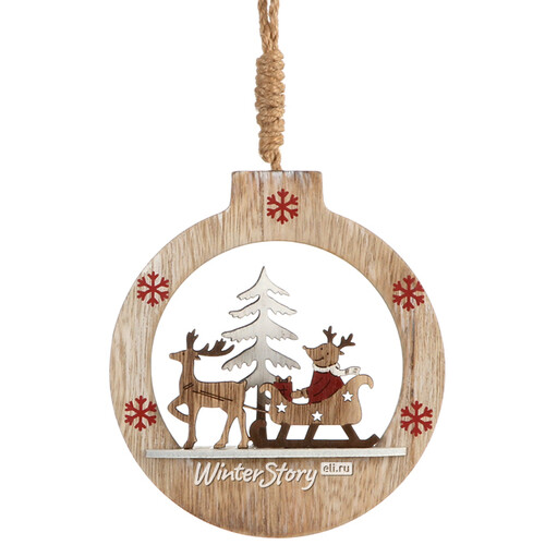 Деревянная елочная игрушка Рождественский вояж с оленем 13 см, подвеска Edelman