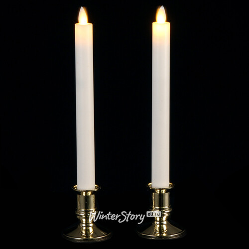 Светодиодные столовые свечи с имитацией пламени, белые, 25*2 см, 2 шт на батарейках Edelman