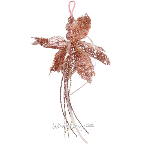 Ёлочная игрушка Кружевной Цветок Касабланка, 33 см, розовый, подвеска Noel Collection (Katherine’s Style)