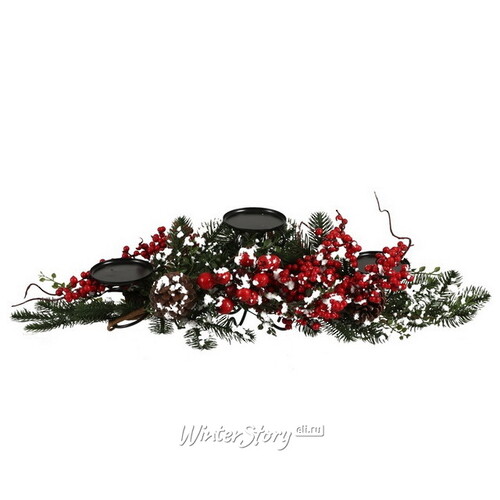 Новогодний подсвечник Айден 65 см, с шишками и ягодами Edelman