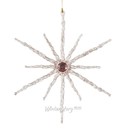 Ёлочная игрушка Снежинка - Алмазная звезда 9 см, розовая, подвеска Edelman