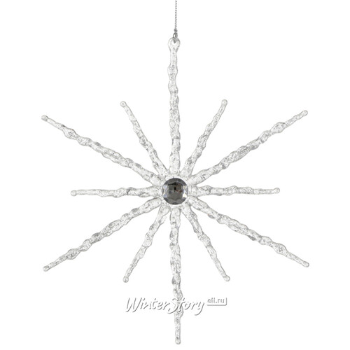 Ёлочная игрушка Снежинка - Алмазная звезда 9 см, серебряная, подвеска Edelman