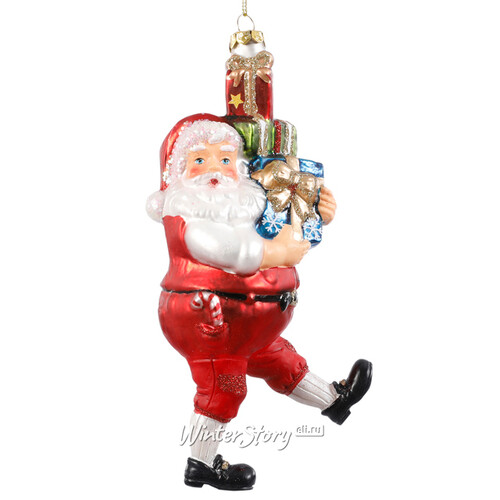 Стеклянная ёлочная игрушка Санта Клаус с Дарами 18 см, подвеска Noel Collection (Katherine’s Style)