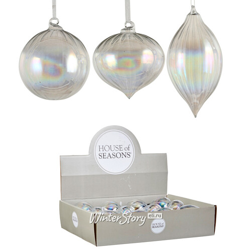 Набор стеклянных шаров Перламутровая Роса 8 см прозрачный, 8 шт, уцененный Edelman