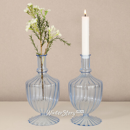 Стеклянная ваза-подсвечник Monofiore 20 см голубая EDG