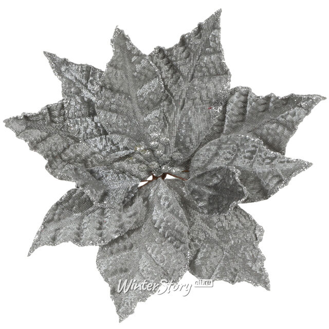 Пуансеттия Серебряная Принцесса 20 см, клипса Edelman