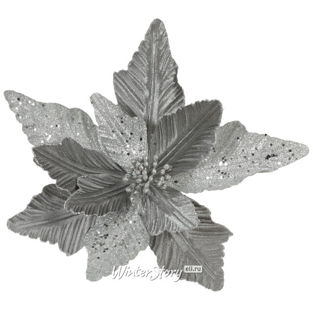 Пуансеттия Грациозная Жозефин 36 см серебряная, клипса Edelman