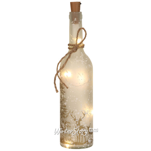 Декоративный светильник бутылка Лесная Опушка 31 см с бежевым рисунком, на батарейках Edelman