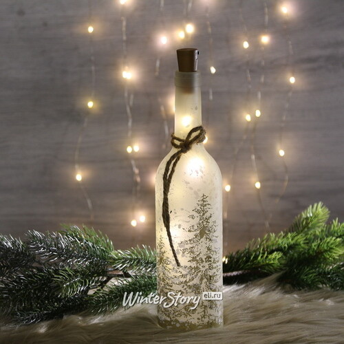Декоративный светильник бутылка Лесная Опушка 31 см с бежевым рисунком, на батарейках Edelman