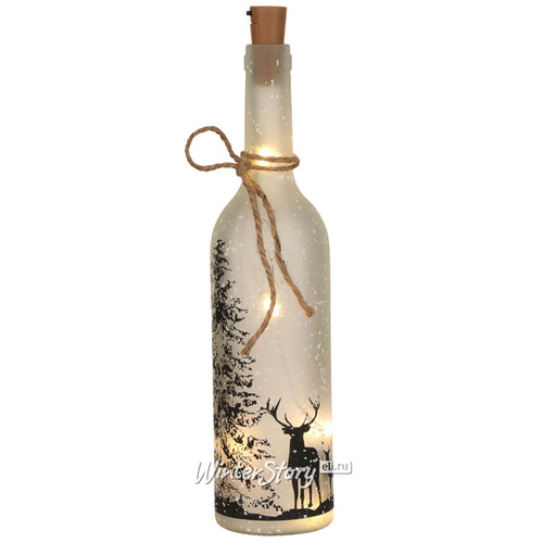 Декоративный светильник бутылка Лесная Опушка 31 см с черным рисунком, на батарейках Edelman
