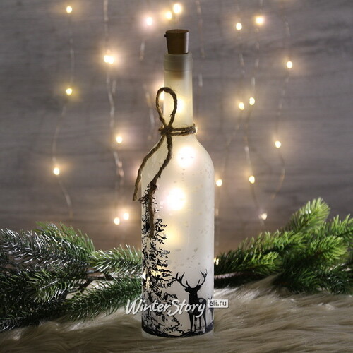 Декоративный светильник бутылка Лесная Опушка 31 см с черным рисунком, на батарейках Edelman