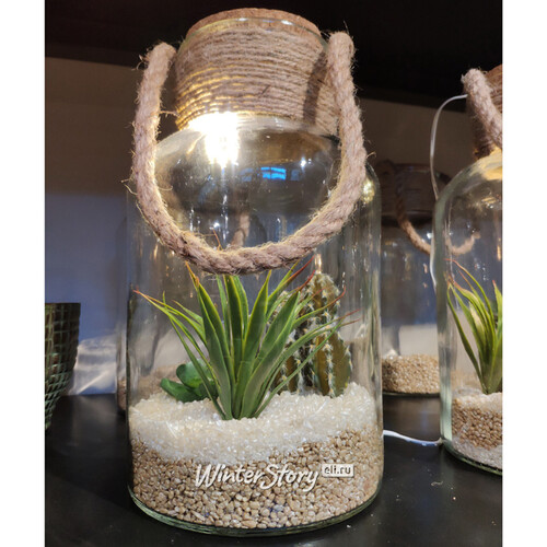 Стеклянная ваза для флорариума и композиций Банка Люмос с подсветкой 31 см, на батарейках Edelman