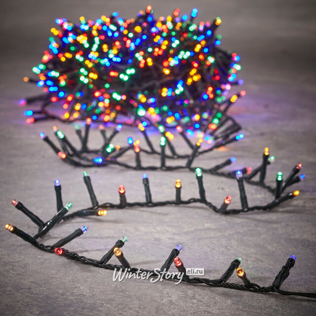 Светодиодная гирлянда на батарейках Luca Snake 4 м, 200 разноцветных LED ламп, зеленый ПВХ, таймер, IP44 Edelman