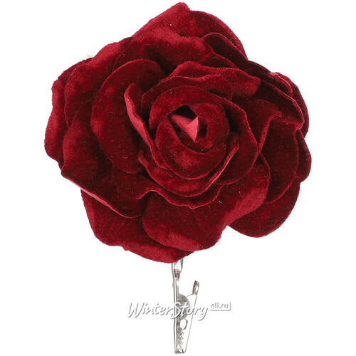 Роза Дейрона Velvet 12 см бордовая, клипса Edelman