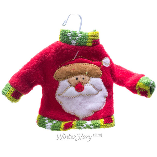 Елочная игрушка Рождественская Одежка - Свитер с Сантой, 13 см, подвеска Edelman