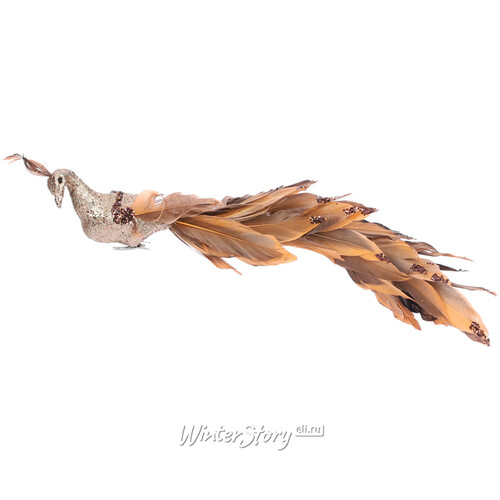 Декоративная фигура Павлин Бениамино - птица Шангри-Ла 41 см, карамельная, клипса Edelman