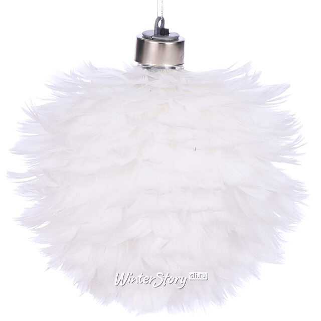 Светящийся елочный шар из перьев Enzo Fluide 15 см белоснежный, на батарейках Edelman
