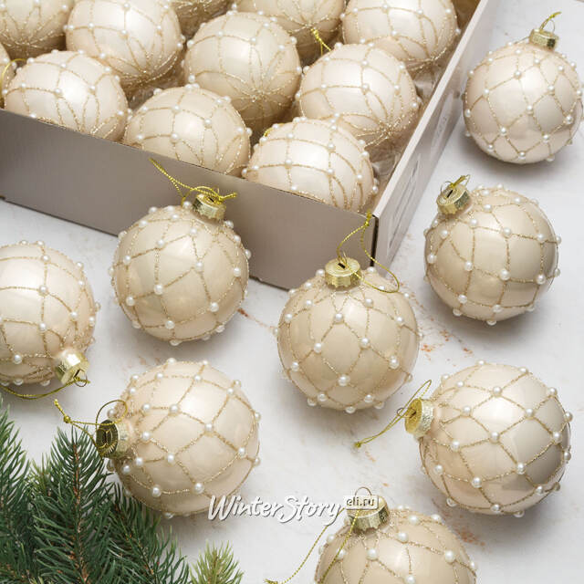 Набор стеклянных шаров Жемчужный Contre Danse 8 см, 11 шт, уцененный Edelman