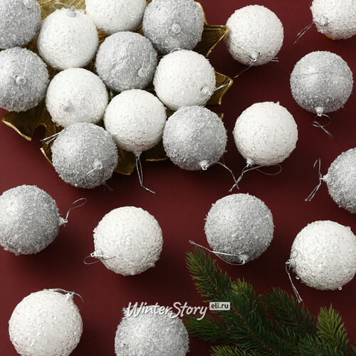 Набор елочных шаров Fluffy Shine: Silver frost 8 см, 24 шт Edelman