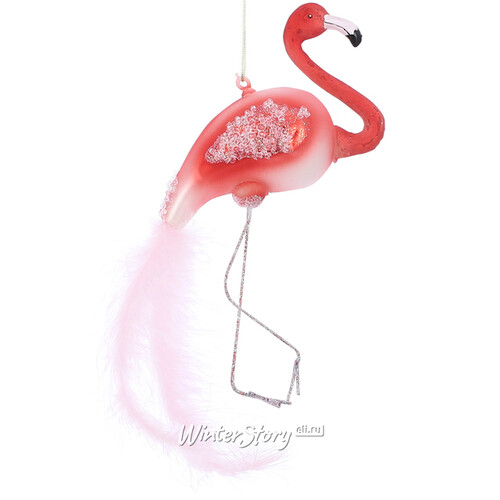 Стеклянная елочная игрушка Розовый Фламинго Спаркли 13 см, подвеска Edelman