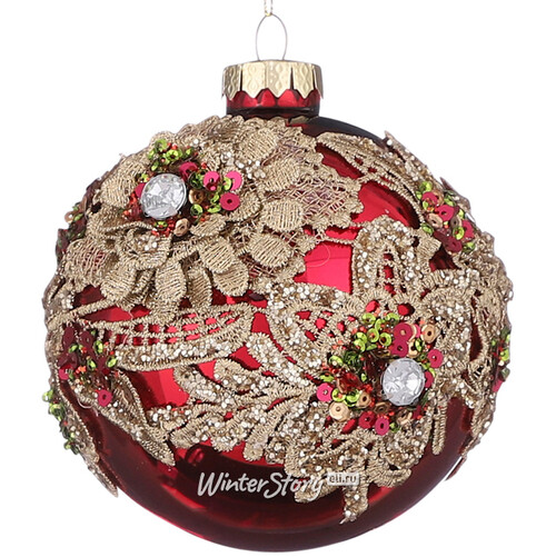 Стеклянный елочный шар Бурбон-Конде 10 см, красный Noel Collection (Katherine’s Style)
