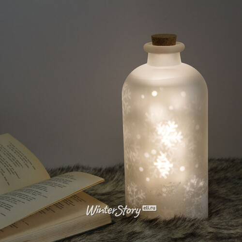 Декоративный светильник Dancing Snowflakes 24 см, теплая белая LED подсветка, на батарейках, стекло, уцененный Edelman