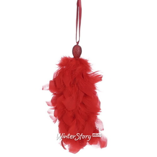 Елочная игрушка с перьями Кисточка Альтео 22 см красная, подвеска Edelman