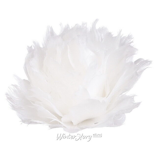 Искусственный цветок из перьев Dafne 12 см белый, клипса Edelman