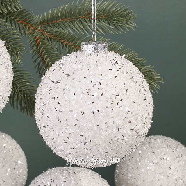 Набор елочных шаров Fluffy Shine: Белый 10 см, 24 шт Edelman