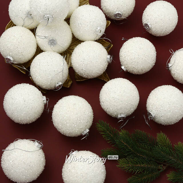 Набор елочных шаров Fluffy Shine: Белый 10 см, 24 шт Edelman